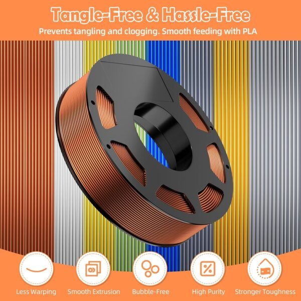 8-Color Silk PLA Filament Bundle for 3D Printers (1.75mm, 250g/Spool, 272 FT Total) - Black Grey, Bright Gold, Pharaonic Gold, White, Copper, Bronze, Sapphire Blue, Silver Grey, Low Warping, 2 kg - Image 4