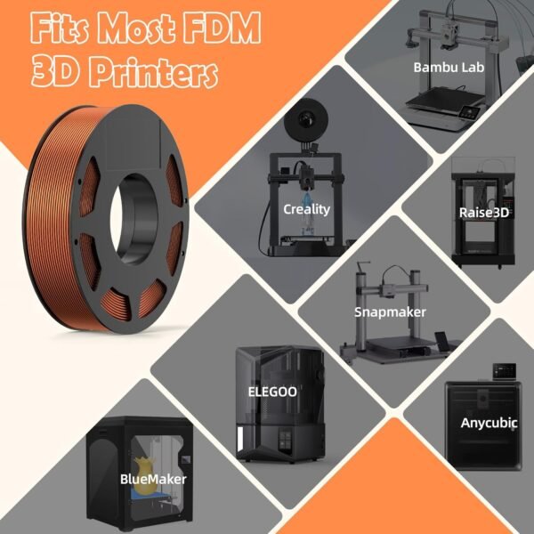 8-Color Silk PLA Filament Bundle for 3D Printers (1.75mm, 250g/Spool, 272 FT Total) - Black Grey, Bright Gold, Pharaonic Gold, White, Copper, Bronze, Sapphire Blue, Silver Grey, Low Warping, 2 kg - Image 6
