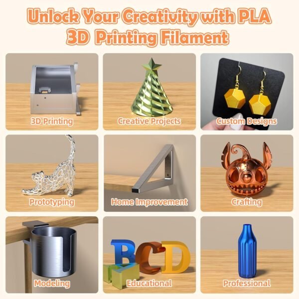 8-Color Silk PLA Filament Bundle for 3D Printers (1.75mm, 250g/Spool, 272 FT Total) - Black Grey, Bright Gold, Pharaonic Gold, White, Copper, Bronze, Sapphire Blue, Silver Grey, Low Warping, 2 kg - Image 7