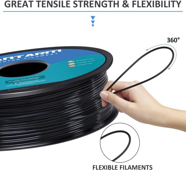 GIANTARM TPU Filament 1.75mm Flexible Soft 3D Printer Consumables Black,95A 1kg Spool (2.2 lbs.), Dimensional Accuracy +/- 0.05 mm - Image 4
