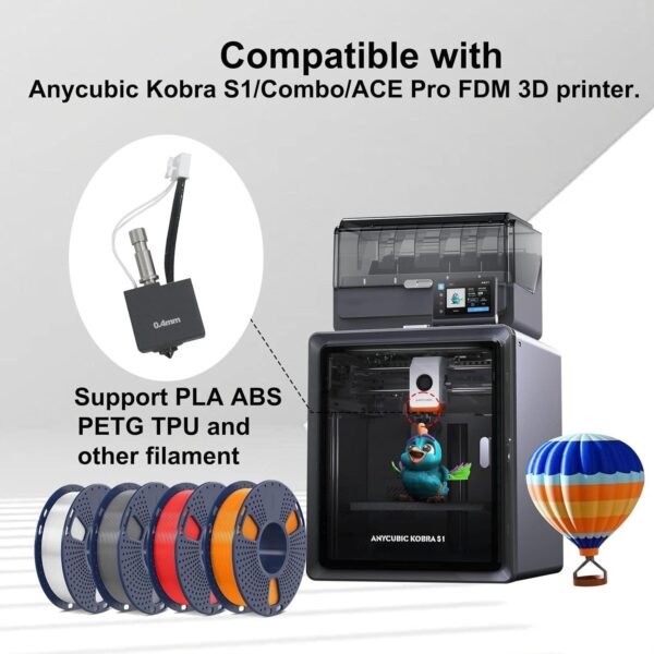 3D Printer Accessories Hotend Kit for Kobra S1 Combo 0.4MM Hardened Steel Print Head Assembled Extruder Kit Hot with Hardened Nozzle 0.2,0.4,0.6,0.8mm for Anycubic Kobra S1/Combo/ACE Pro. - Image 3