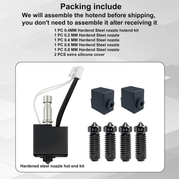 3D Printer Accessories Hotend Kit for Kobra S1 Combo 0.4MM Hardened Steel Print Head Assembled Extruder Kit Hot with Hardened Nozzle 0.2,0.4,0.6,0.8mm for Anycubic Kobra S1/Combo/ACE Pro. - Image 4