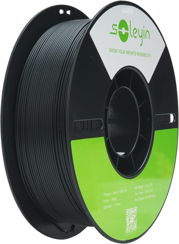 Cregrant3D Soleyin Filament 1.75mm Ultra PLA Filament for 3D Printing High Speed 30-300mm/s Accuracy +/- 0.02mm, 1kg Spool (2.2lbs), Fit Most FDM 3D Printer, Soleyin by Creality Filament, PLA Black