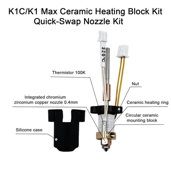 Ideaformer K1C Ceramic Hotend Kit Assembly Quick Replacement Nozzle Kit,High Temperature Resistance 300℃ for Creality K1C/K1 Max 3D Printer Accessories - Image 3