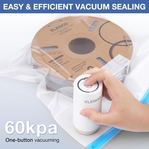 ELEGOO Filament Vacuum Storage Kit with Auto Pump, 30 Pack Vacuum Sealed Bags in 2 Sizes for Keeping 3D Printer Filament Dry(13.8 * 12.6 inch, 13.4 * 11.8 inch) - Image 5