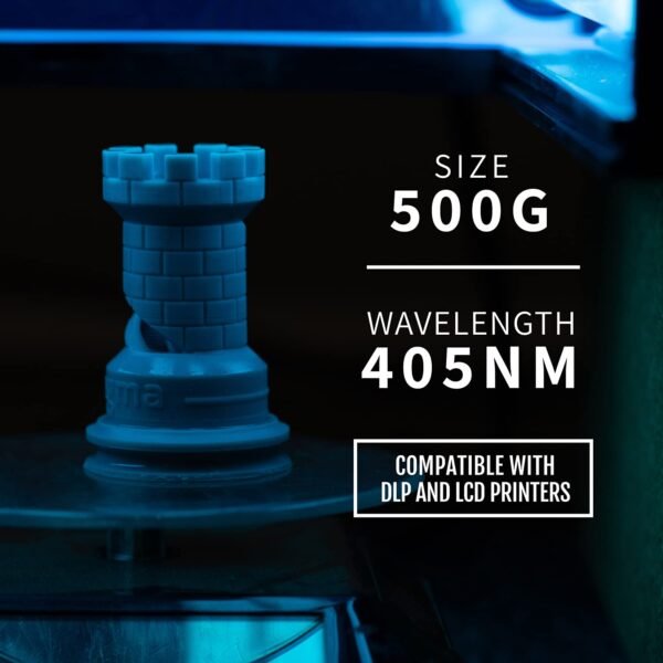 HATCHBOX 3D Printer Resin, High Precision Non-Brittle 405 nm UV Curing Photopolymer for LCD DLP Printing, 500ml Bottle – Transparent Blue - Image 3