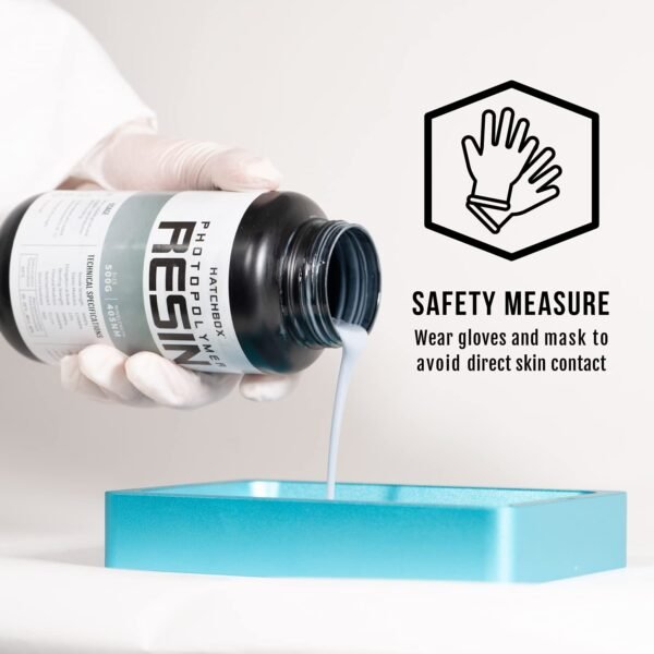 HATCHBOX 3D Printer Resin, High Precision Non-Brittle 405 nm UV Curing Photopolymer for LCD DLP Printing, 500ml Bottle – Transparent Blue - Image 4