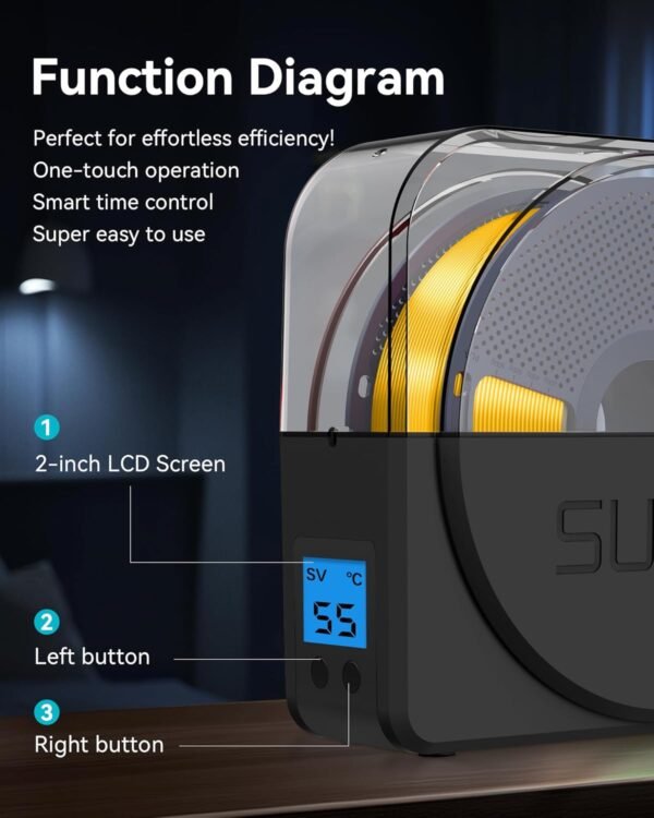 SUNLU Filament Dryer Box for 3D Printer Filament, S1 Plus Filament Dehydrator with Fan Design, Filament Storage can Keep 1.75 2.85 3.00mm PLA PETG ABS Filament Dry During 3D Printing (Black) - Image 4