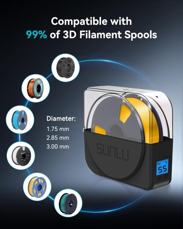 SUNLU Filament Dryer Box for 3D Printer Filament, S1 Plus Filament Dehydrator with Fan Design, Filament Storage can Keep 1.75 2.85 3.00mm PLA PETG ABS Filament Dry During 3D Printing (Black) - Image 5