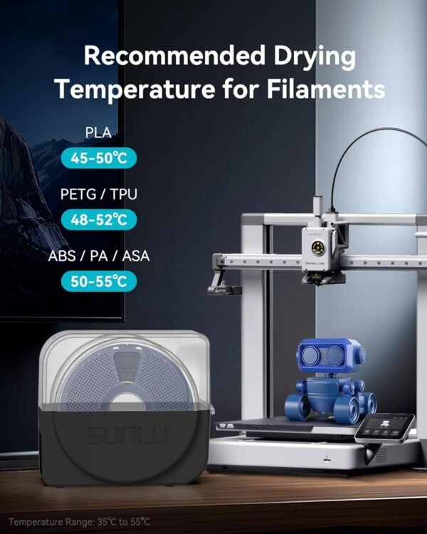 SUNLU Filament Dryer Box for 3D Printer Filament, S1 Plus Filament Dehydrator with Fan Design, Filament Storage can Keep 1.75 2.85 3.00mm PLA PETG ABS Filament Dry During 3D Printing (Black) - Image 6
