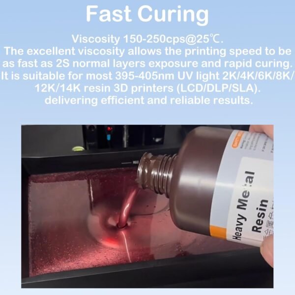 Heavy Metal Resin 3D Printer UV-Curing Resin 405nm Photopolymer for LCD/DLP High Precision Low Shrinkage Fast Curing Epic Feeling Unique Metallic Gold 1KG - Image 5