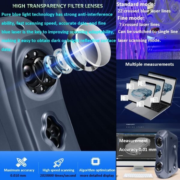 T22 Industrial 3D Scanner for 3D Printing and Modeling, 0.02 mm Accuracy, Portable Handheld Scanners for Automotive Aviation Transportation Mold Inspection Energy Machinery etc - Image 4
