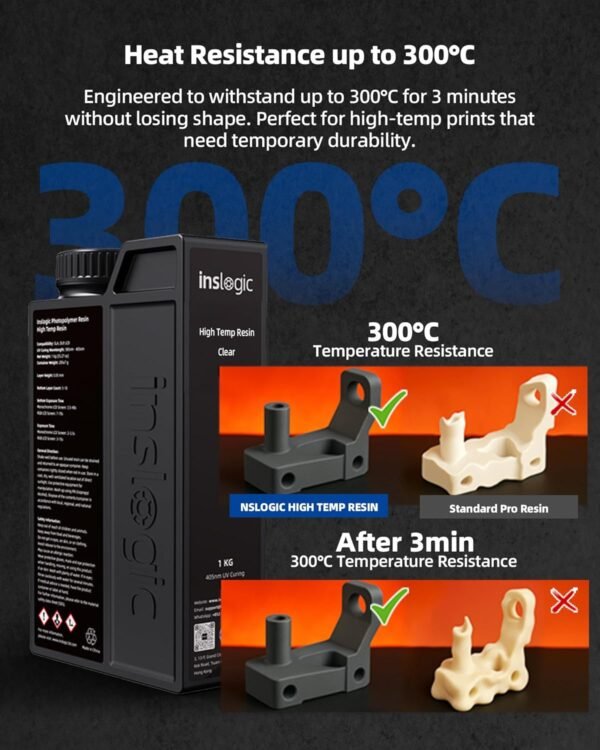 Inslogic High Temp 3D Printer Resin, Functional Resin 405nm DLP LCD UV-Curing Photopolymer Resin for Prototyping, Ducting, High Precision Printing,1KG Clear - Image 3