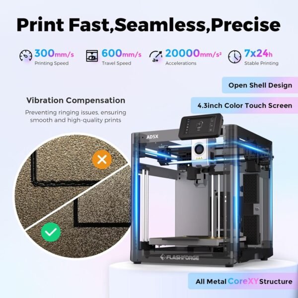 FLASHFORGE AD5X 3D Printer,Smart Multi-Color 3D Printer with IFS,Max 600mm/s High Speed 4 Colors Printing,Fully Auto Leveling,300°C Direct Extruder,for PLA-CF,PETG-CF,Print Size 220x220x220mm - Image 5