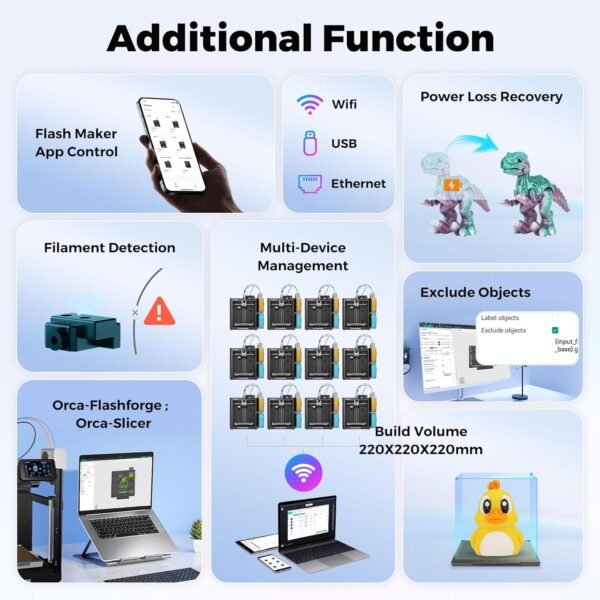 FLASHFORGE AD5X 3D Printer,Smart Multi-Color 3D Printer with IFS,Max 600mm/s High Speed 4 Colors Printing,Fully Auto Leveling,300°C Direct Extruder,for PLA-CF,PETG-CF,Print Size 220x220x220mm - Image 6