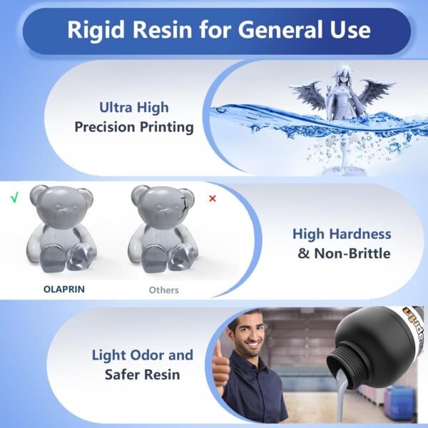 3D Printer Resin, Rigid Resin with Clear Details, Fast Curing, High Precision Resin, Low Odor, Compatible with More Than 90% LCD Light-Curing 3D Printers （Clear 1kg) - Image 4