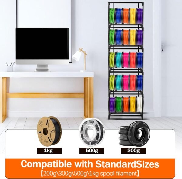 GRETJOB 10-Tier 3D Printer Filament Storage Rack – Heavy-Duty Metal Spool Holder, Holds 60 Filament Rolls, Modular Shelves, Tool-Free Assembly - Image 6