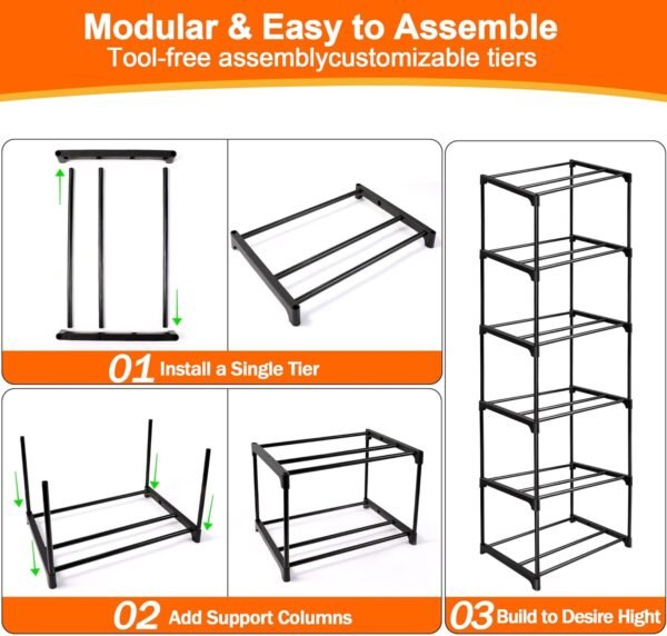 GRETJOB 10-Tier 3D Printer Filament Storage Rack – Heavy-Duty Metal Spool Holder, Holds 60 Filament Rolls, Modular Shelves, Tool-Free Assembly - Image 7