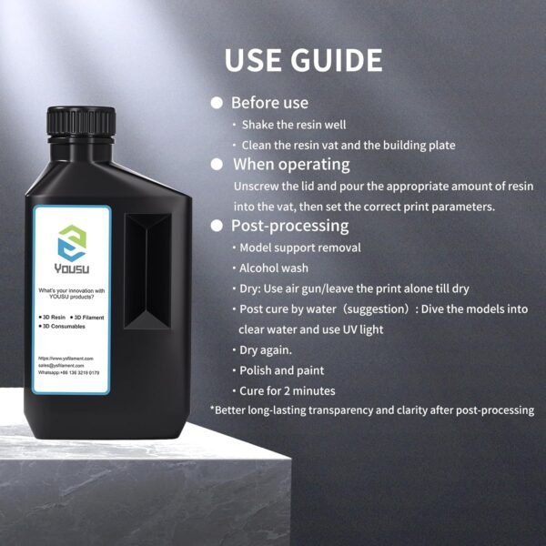YOUSU High Transparency 3D Printer Resin, Non-Yellowing High Resolution 3D Printing Resin, Ultra-Clear 1000g - Image 6