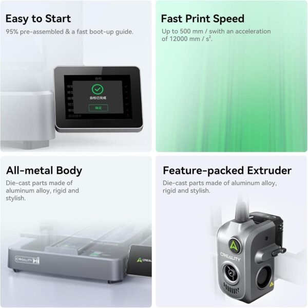 Creality HI 3D Printer Multi-Color 3D Printer (CFS not Include) 500mm/s High-Speed Performance, Smart Bed Calibration Anti-Clog Hotend,260x260x300mm Build Volume (10.2×10.2×11.8in)（A - Image 3