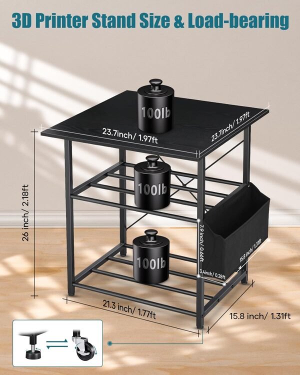 3D Printer Stand with Filaments Storage - 3D Printer Table Filament Shelf Storage Rack Heavy Duty 3D Printer Cart Desk with Wheels for 3D Workshop - Image 3