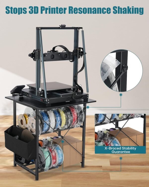 3D Printer Stand with Filaments Storage - 3D Printer Table Filament Shelf Storage Rack Heavy Duty 3D Printer Cart Desk with Wheels for 3D Workshop - Image 4