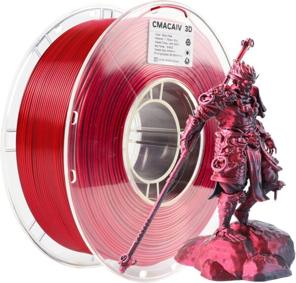 2025 Upgrade US Raw Materials Silk PLA 3D Printer Filament, Dual Color Red Black PLA 1.75mm, Shiny Multi Color Change Filament 3D Printing PLA Filament for Most FDM 3D Printer, +/-0.02mm, 1kg/2.2lb