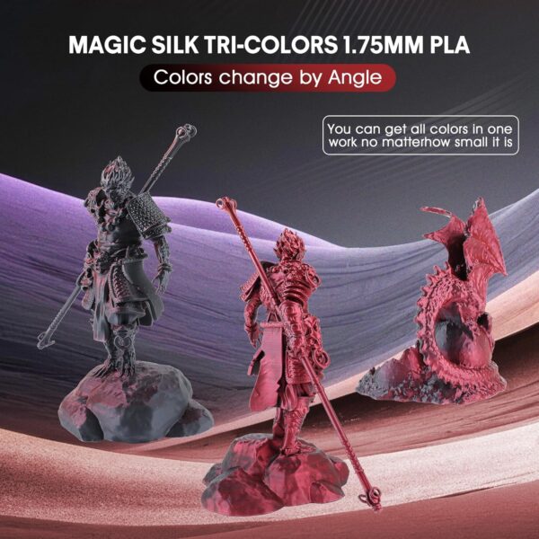 2025 Upgrade US Raw Materials Silk PLA 3D Printer Filament, Dual Color Red Black PLA 1.75mm, Shiny Multi Color Change Filament 3D Printing PLA Filament for Most FDM 3D Printer, +/-0.02mm, 1kg/2.2lb - Image 2