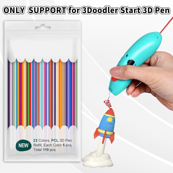 22 Colors 3D Doodler Pen Refill Packs for 3D Printer Filament, 3D Printer Pen Filament Refills ONLY Compatible with 3Doodler Start Pen 110pcs, PCL Filament for 3D Printing Pen 5.98inch - Image 2
