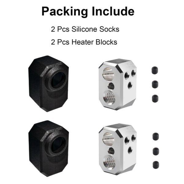 2PCS Aluminum Heater Block and 2PCS Silicone Socks Cover for Pursa I3 MK4/MK3.9/XL of 3D Printer Parts & Accessories, Extruder Hotend Heating Blocks and Silicone Sock Protecting - Image 2