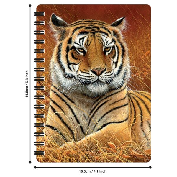 3D LiveLife Jotter - Aloof from Deluxebase. Lenticular 3D Tiger 6x4 Spiral Notebook with plain recycled paper pages. Artwork licensed from renowned artist Jeremy Paul - Image 2