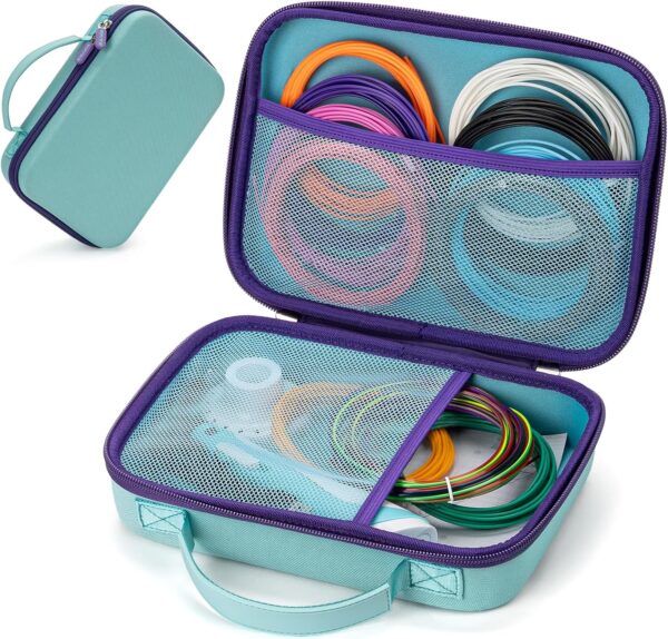 3D Pen Case for Scrib3d P1 Advanced, 3D Doodler Flow, MYNT3D Super Professional Printing, PIKA3D PRO, Extra Mesh Pocket Fits PLA Filament, Stencil Book, Project Guide, Light Blue(Case Only)