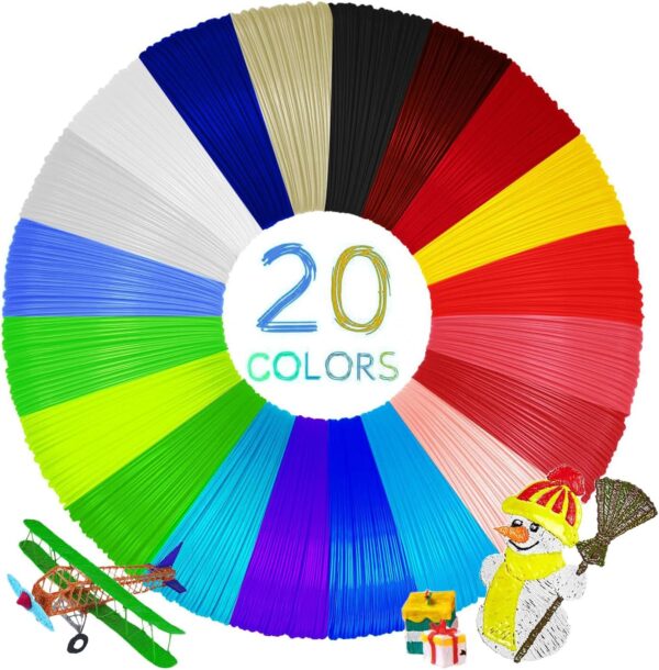 3D Pen Filament PLA, 20 Colors 1.75mm 3D Printing Filament Refills, Diameter Tolerance±0.02mm, Total 100 Meters, 3D Pen Refills for Jandi, LIHUACHEN, MYNT3D, SCRIB3D, Yummici, WGP Pens