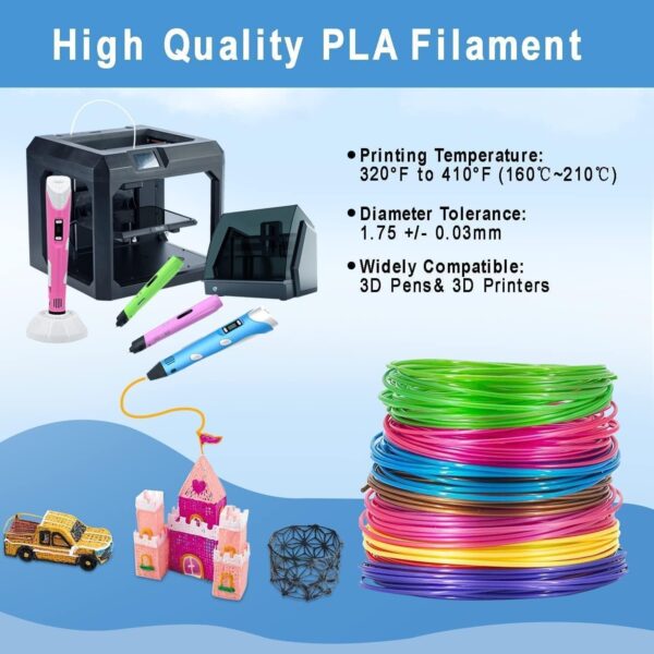 3D Pen Filament Refills, 1.75mm 3D Printer Filament, 24 Colors 3D Drawing Pen Refill, Each Color 16.5 Feet, Total 396 Feet, 3D Pen Colors Pack for Kids & Adults (24 Colors) - Image 2