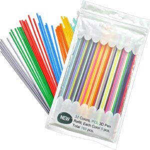 3D Pen Filament Refills, 32 Colors 2.5mm 3D Printing Filament Refills | 160pcs 3D Pen Filament Refills - Vibrant Colors Painting Pen Filament for Low Print Temperature Filament