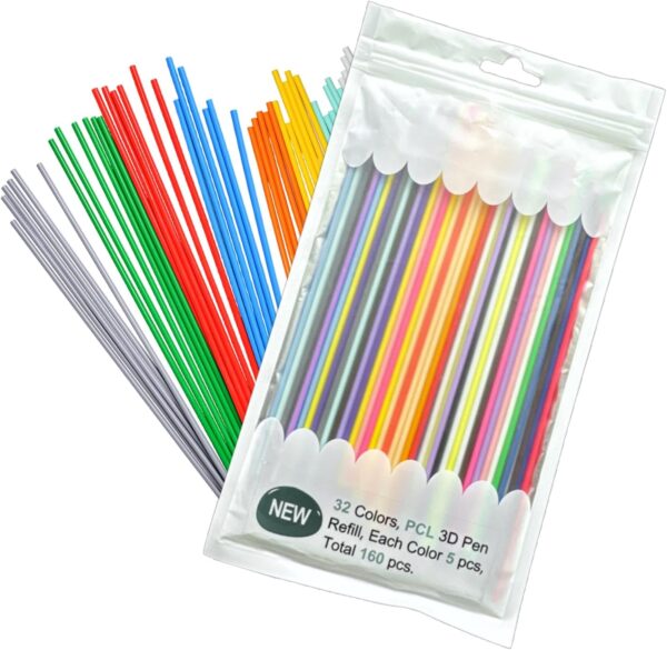 3D Pen Filament Refills, 32 Colors 2.5mm 3D Printing Filament Refills | 160pcs 3D Pen Filament Refills - Vibrant Colors Painting Pen Filament for Low Print Temperature Filament