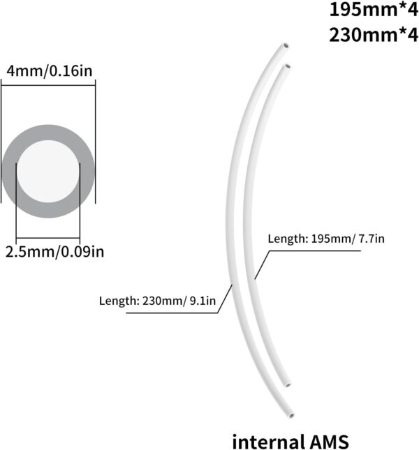 3D Printer Accessories X1 P1P Series AMS Internal PTFE TeflonTube: 4×195mm and 4×230mm Replacement Tubing 2.5mm ID×4mm OD for Guided 1.75mm Filament Transfer - Image 2