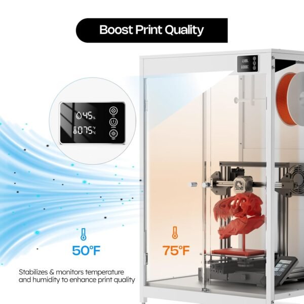 3D Printer Enclosure with Ventilation, Hold 4 Spools, Built-in Thermo-Hygrometer and LED Light, Noise Reduction, Dustproof and Heat-Resistant 3D Printer Cabinet, 23.6"W x 23.6"D x 36.6"H - Image 2