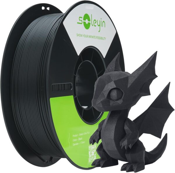 3D Printer Filament 1.75mm Ultra PLA Filament High Speed 30-300mm/s Accuracy +/- 0.02mm, 1kg Spool (2.2lbs), Fit Most FDM 3D Printer, Soleyin by Creality Filament, PLA Black
