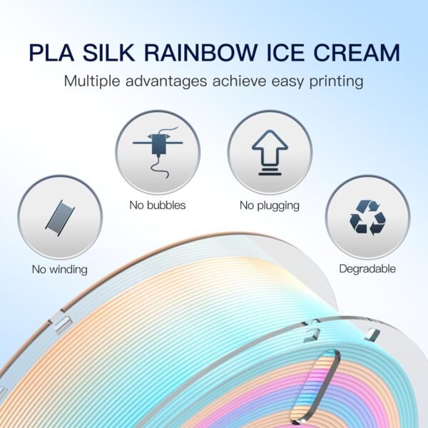 3D Printer Filament Bundle Silk Shiny PLA Filament Fast Color Change Toughness Upgraded 3D Printing Filament, 1.75mm 1kg(2.2lb), Silk Rainbow Ice Cream - Image 2
