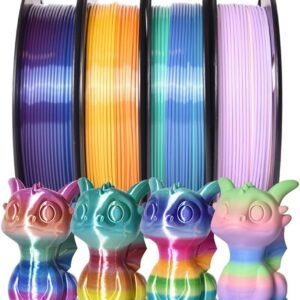 3D Printer Filament Bundle Silk Shiny Rainbow PLA Filament, Multicolored Fast Color Change Rainbow Toughness Upgraded 3D Printing Filament, 1.75mm 200gX 4 Spools (1.76 lbs)