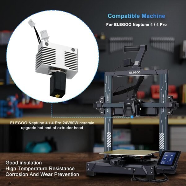 3D Printer Hotend High End Upgrade Neptune 4 / Neptune 4 Pro Hotend，Rapid Heating 300℃ Extruder Heating Block Kit, 3D Printer Accessories Replacement Hot End Kit with Nozzle and Silicone Socks - Image 2