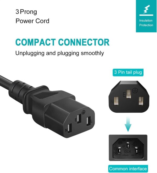 3D Printer Power Cord for Creality Ender/CR/Sermoon Series,18AWG Universal Replacement 3 Prong AC Power Cable,3 FT(0.92 Meters) - Image 2