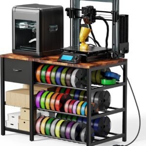 3D Printer Stand and Filament Storage Rack with Wheels, 3D Printer Table with Drawer and 3-Tier Metal Filament Holder, Printer Filament Stand Organized for Office Workshop Studio Office