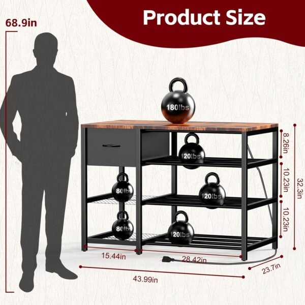 3D Printer Stand and Filament Storage Rack with Wheels, 3D Printer Table with Drawer and 3-Tier Metal Filament Holder, Printer Filament Stand Organized for Office Workshop Studio Office - Image 2