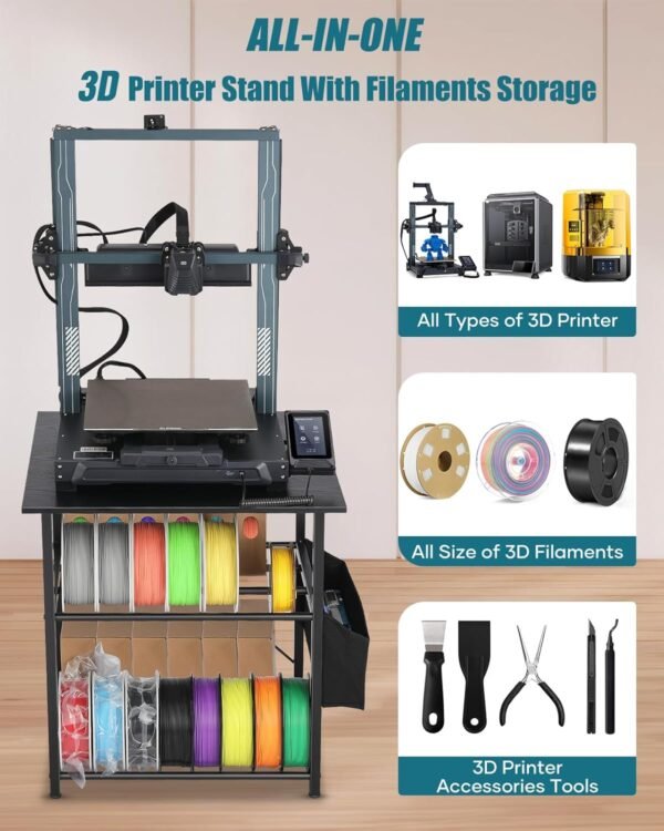 3D Printer Stand with Filaments Storage - 3D Printer Table Filament Shelf Storage Rack Heavy Duty 3D Printer Cart Desk with Wheels for 3D Workshop - Image 2