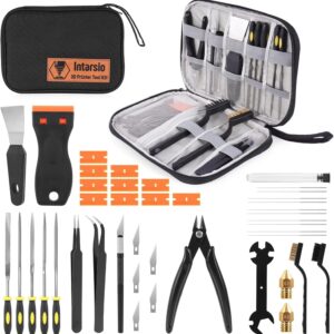 3D Printer Tools Kit, 34pcs 3D Printer Accessories for All FDM/SLA Printers Includes Nozzle Cleaning Tools, Removal Scrapers, Finishing Tools, 5 Types of Files,Brushes, Wire Cutter, Engraving Knife