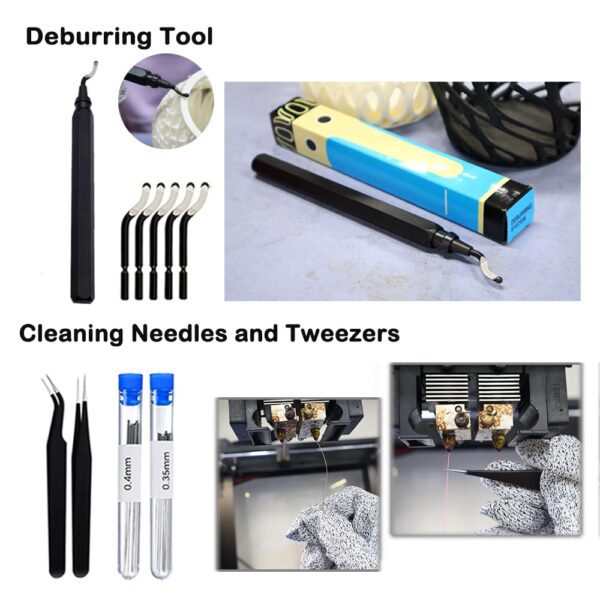 3D Printer Tools Kit, 3D Printer Accessories with Deburring Tool, Needle File Set, Nozzle Cleaning Kit, Scraper, Pliers, and Hand Drill for 3D Print Model Smoothing, Finishing, and Carving - Image 2