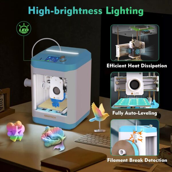 3D Printer for Kids and Beginners,Geeetech Mini 3D Printers with Auto Leveling,High Speed and Fully Open Source,Fully Assembled Direct Drive Extruder,for Home and School,Print Area 3.94×4.33×3.94 in - Image 2