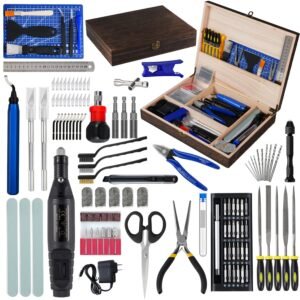 3D Printing Tool Kits for 3D Printer with Wood Toolbox 124Pcs 3D Printing Accessory Includes Deburring Tool,Sanding Pens, Tube Cutter for 3D Print Model Removing, Cleaning, Finishing